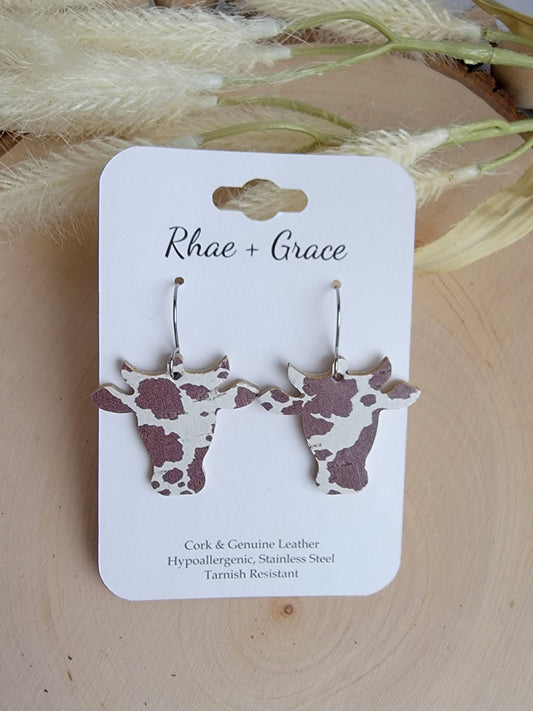 Brown & Cream Cow Head Earrings