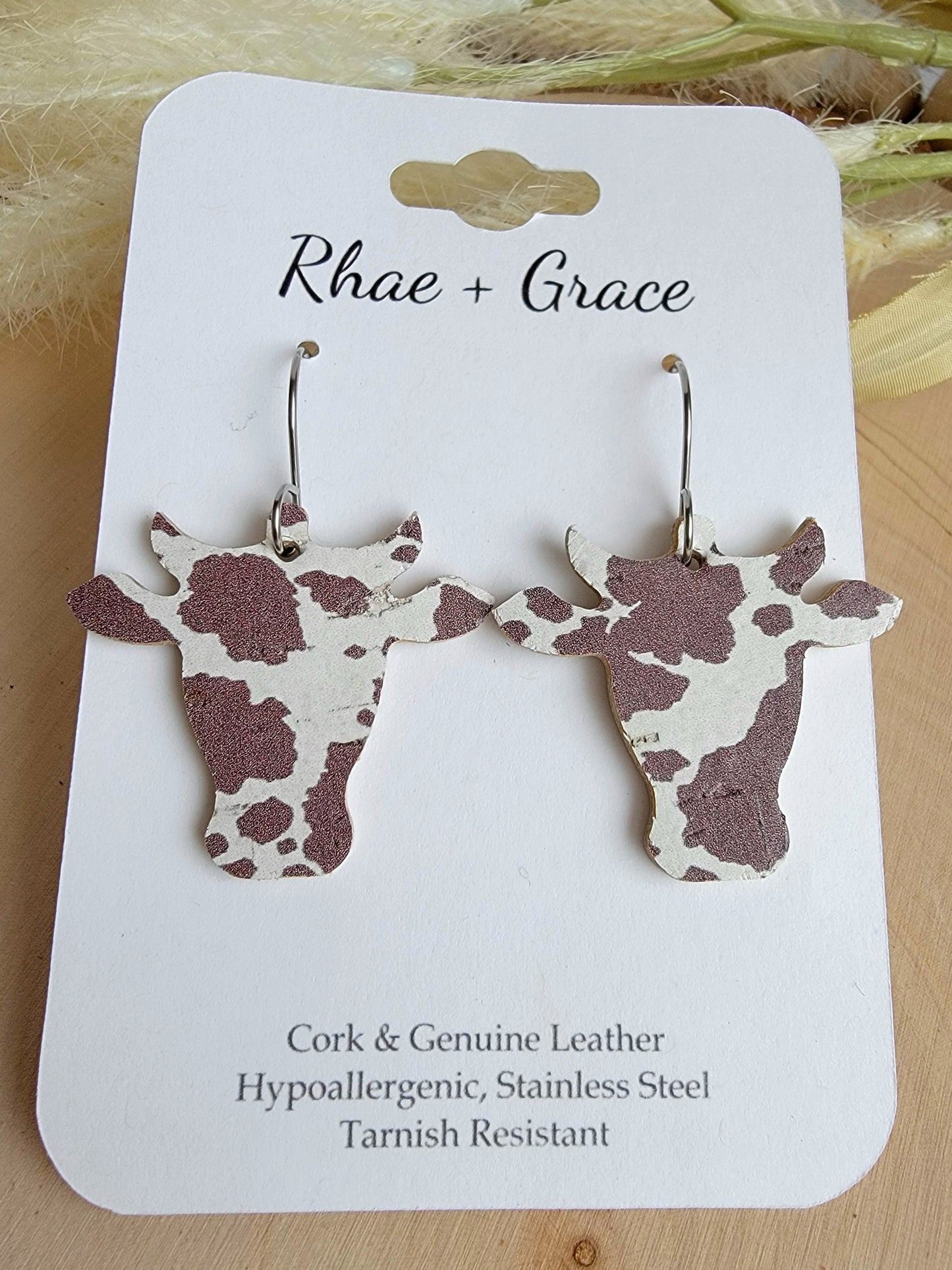 Brown & Cream Cow Head Earrings