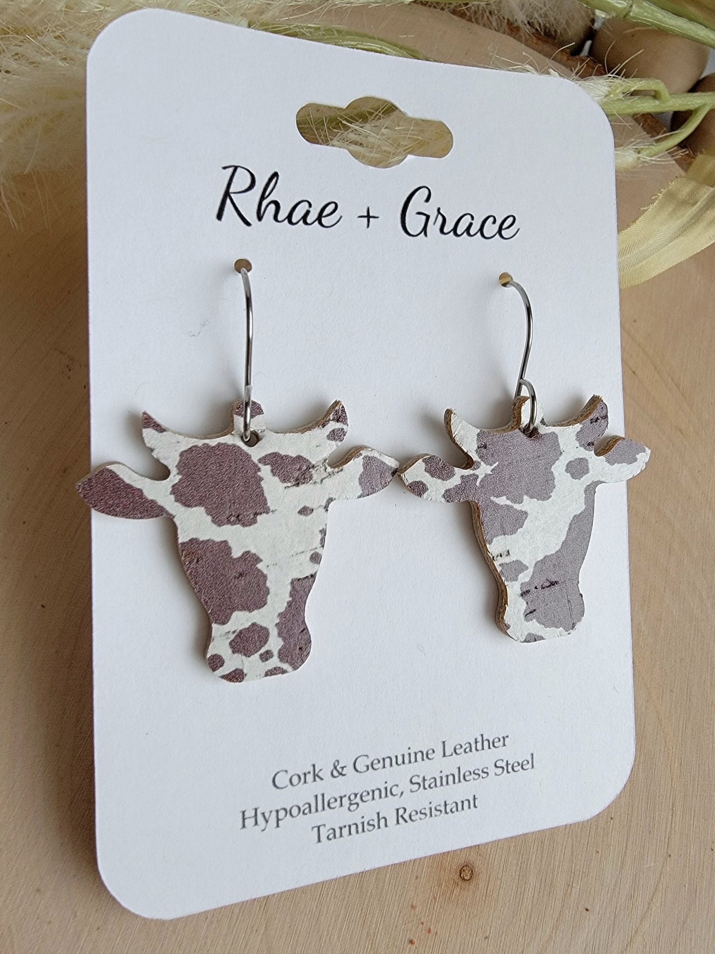 Brown & Cream Cow Head Earrings