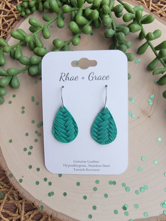 Emerald Green Braided Teardrop Earrings - Small