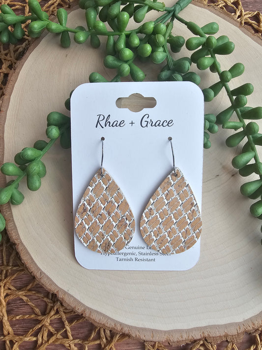 Rustic Basketweave Teardrop Earrings - Medium