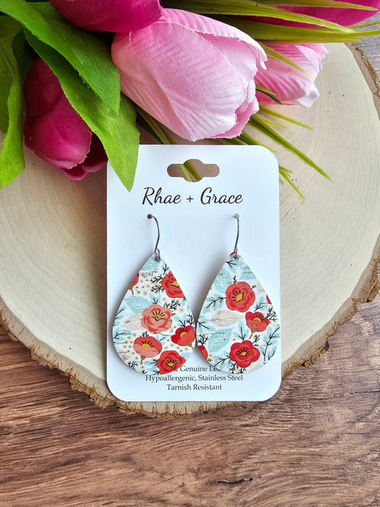 Spring Poppies Teardrop Earrings - Medium