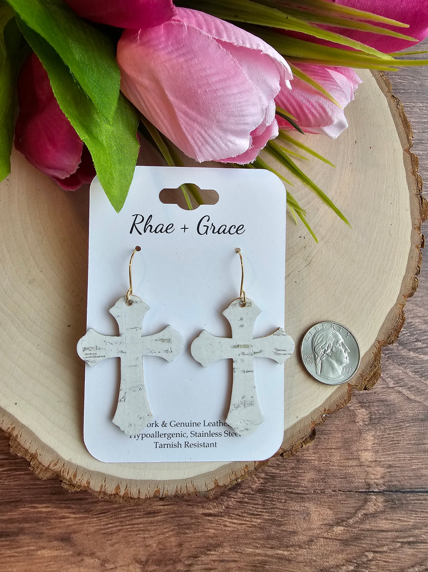 White Cross Earrings