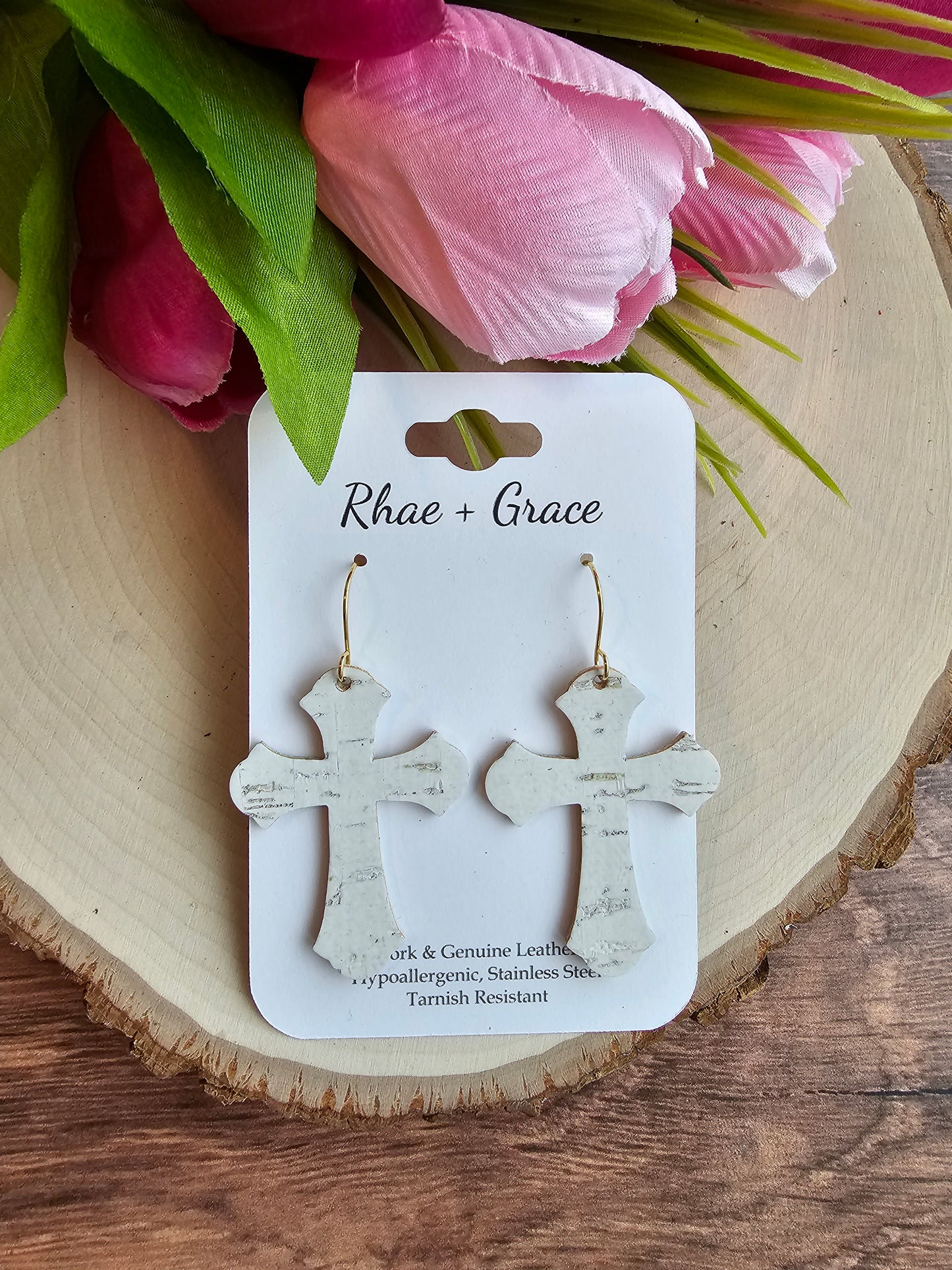 White Cross Earrings