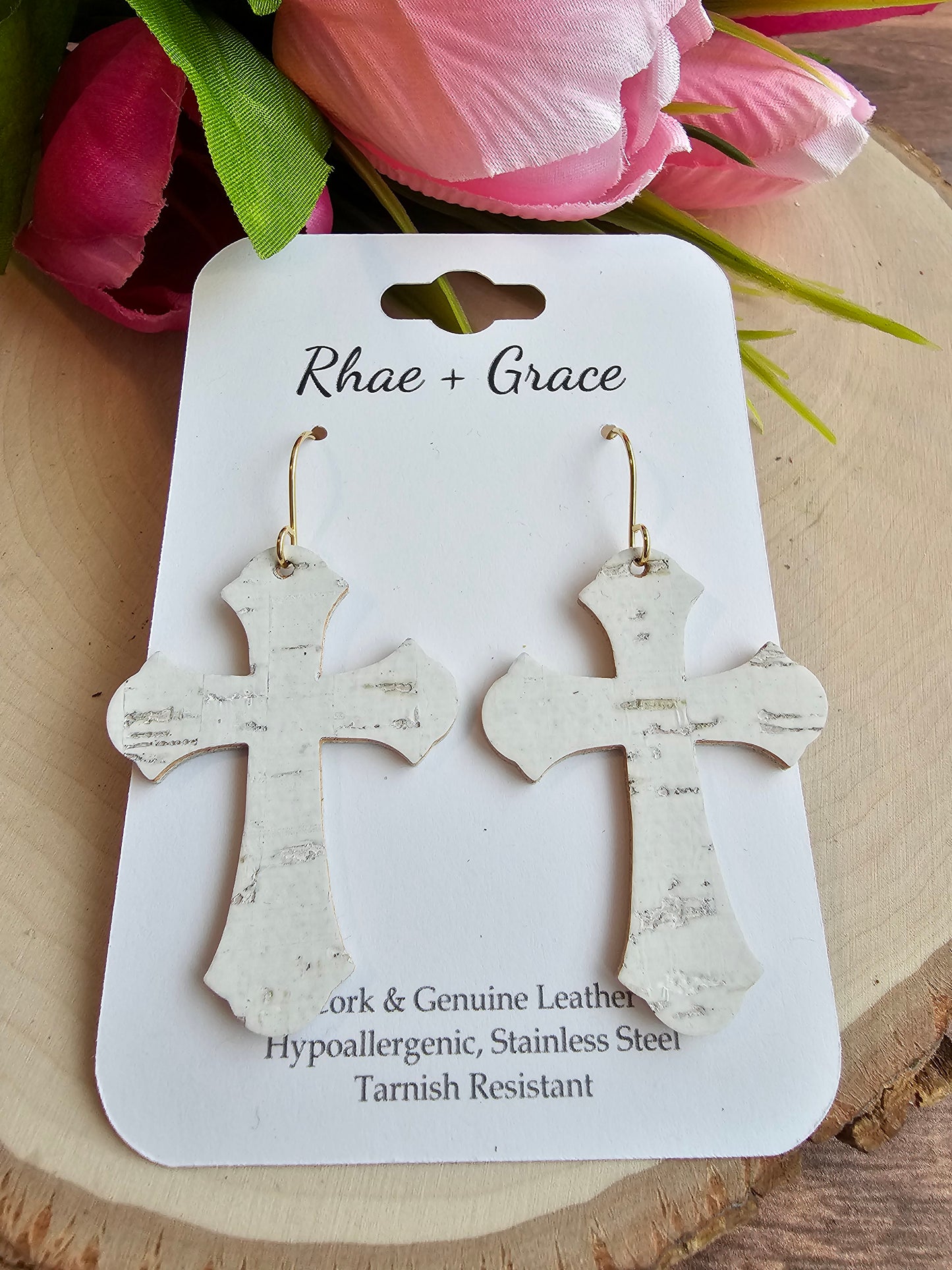 White Cross Earrings