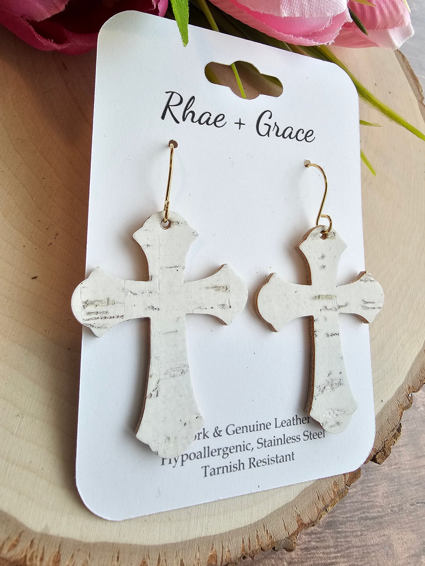White Cross Earrings