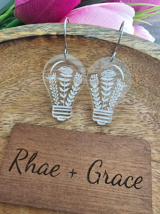 Floral Lightbulb Clear Acrylic Earrings