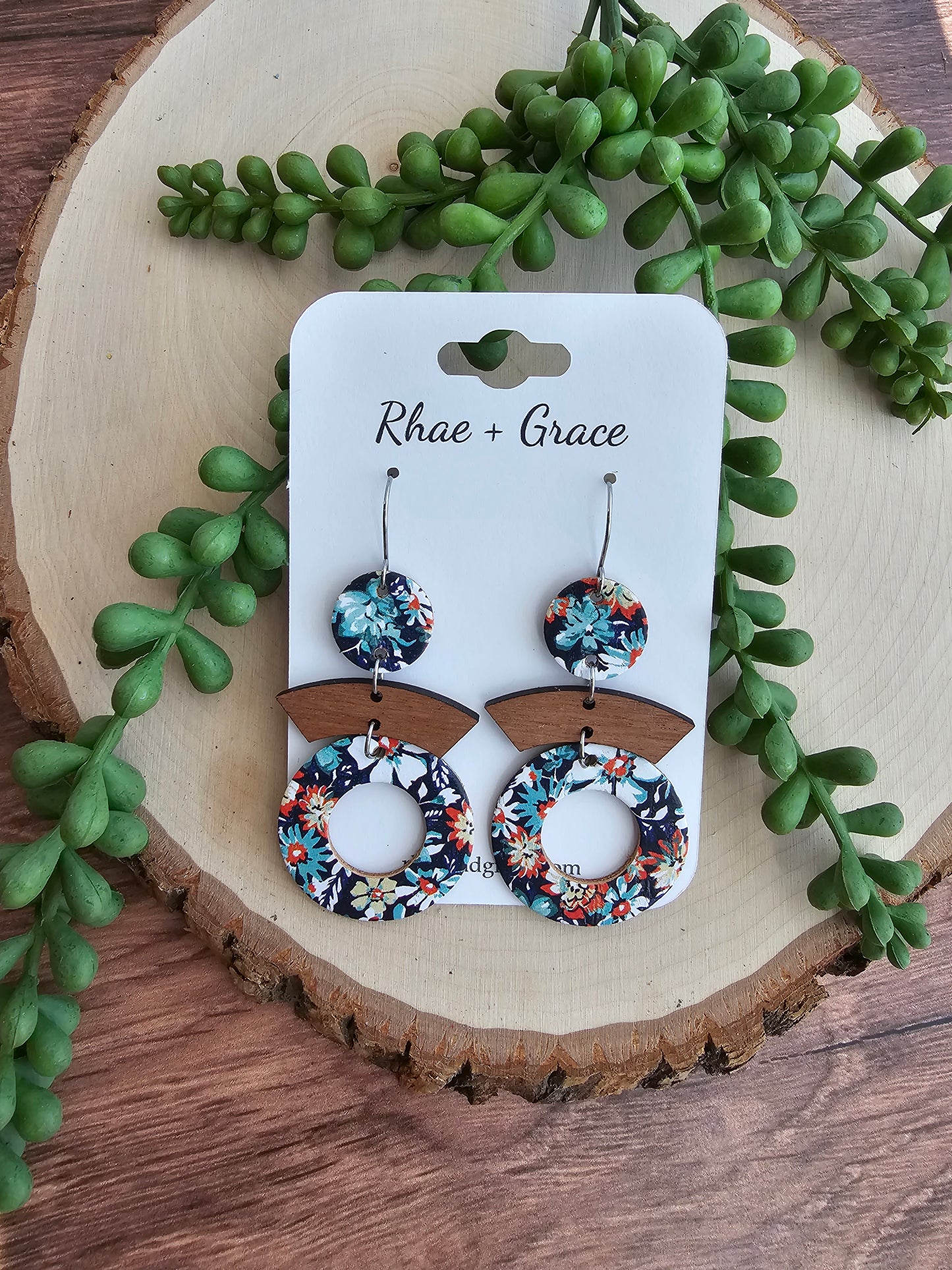 Navy Blue Daisy Garden Round Cutout Earrings