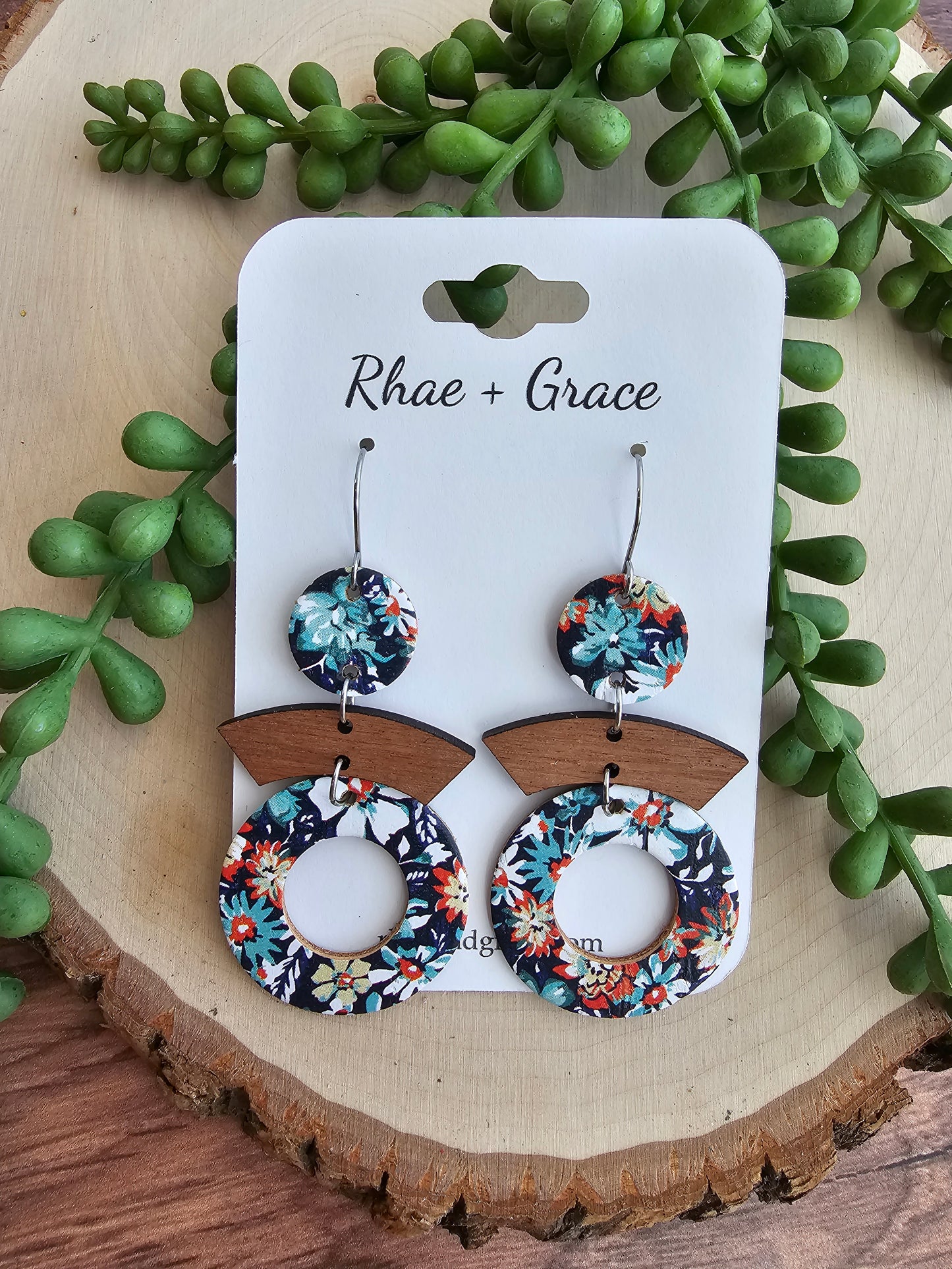 Navy Blue Daisy Garden Round Cutout Earrings