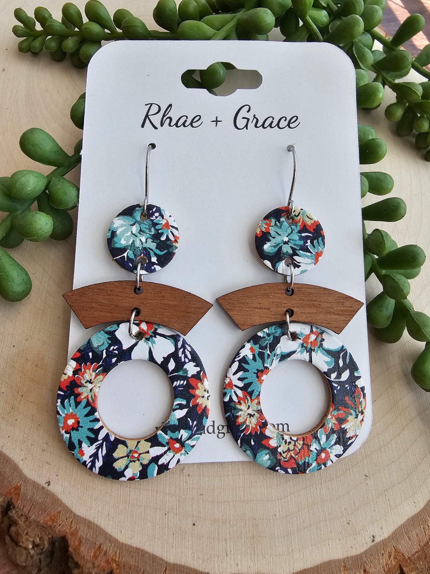 Navy Blue Daisy Garden Round Cutout Earrings