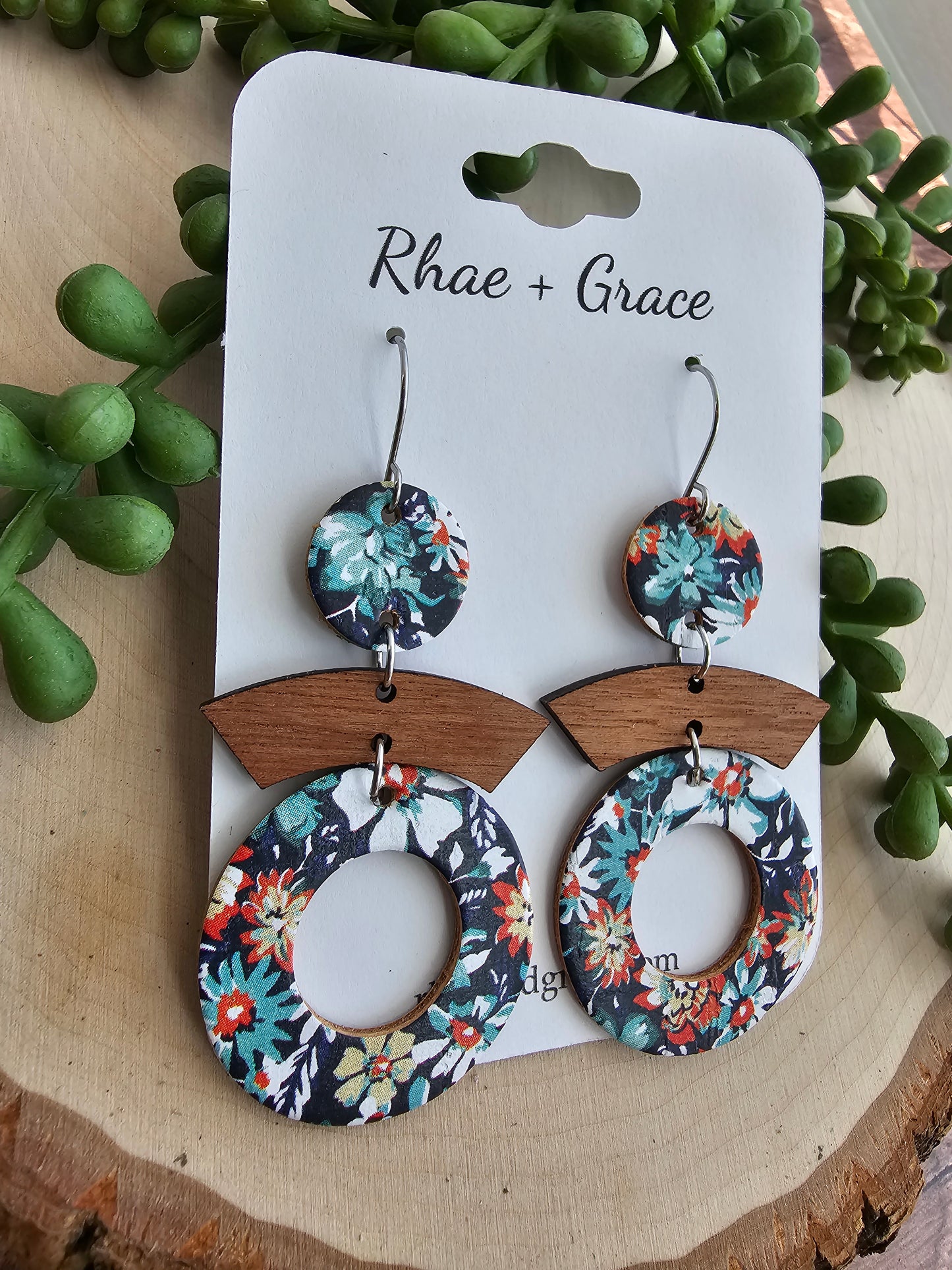 Navy Blue Daisy Garden Round Cutout Earrings