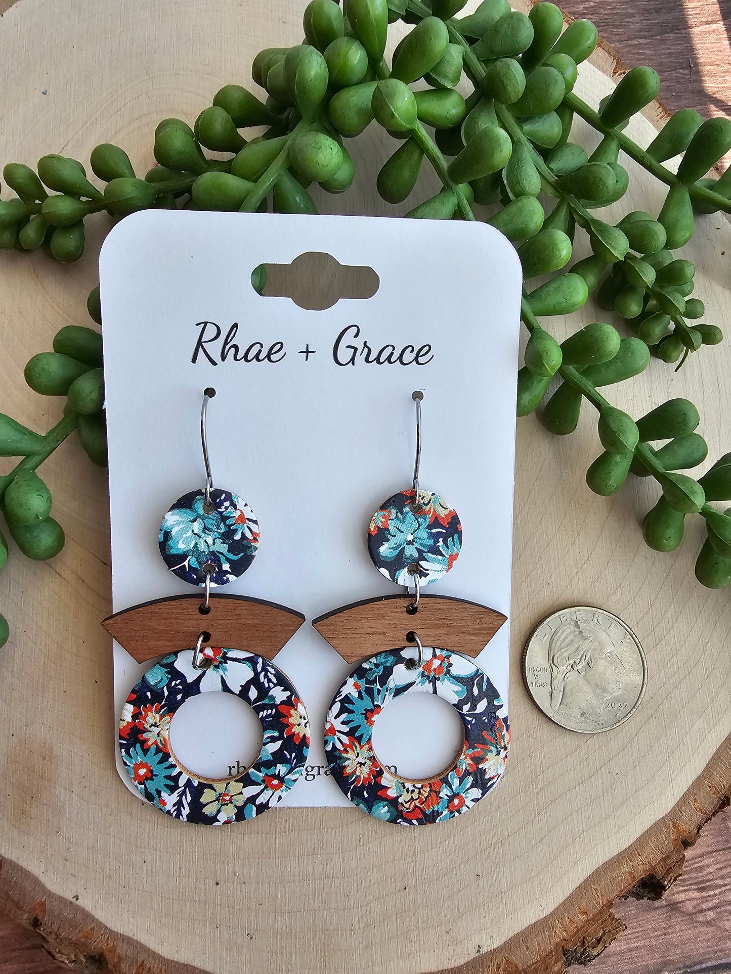 Navy Blue Daisy Garden Round Cutout Earrings