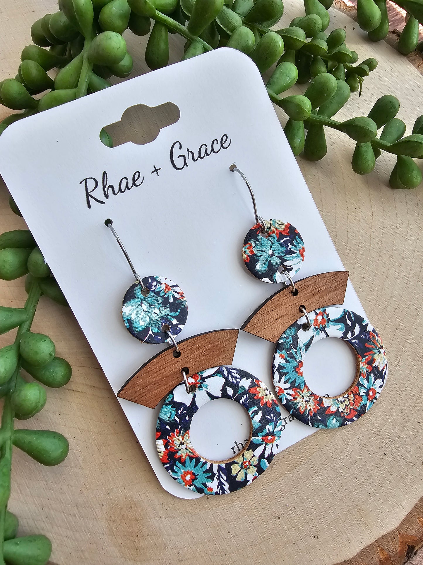 Navy Blue Daisy Garden Round Cutout Earrings