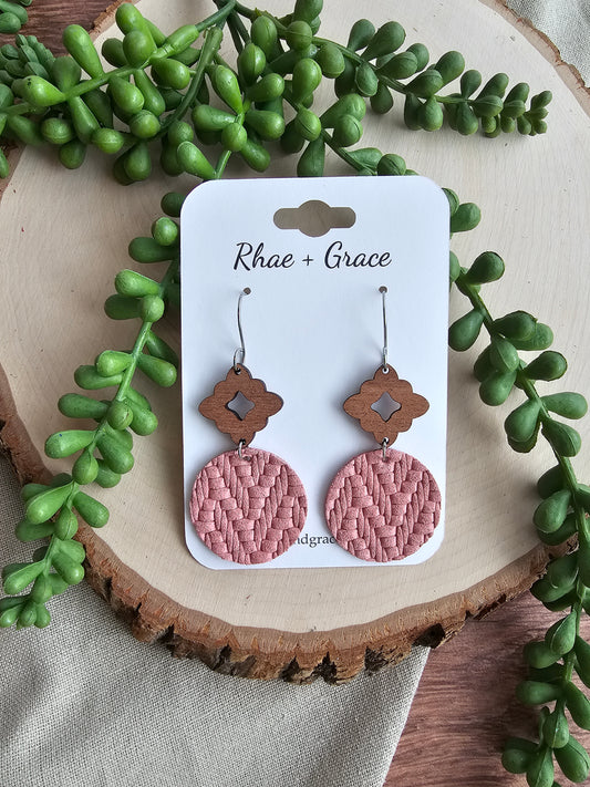 Mauve Pink Knit Circle Drop Earrings