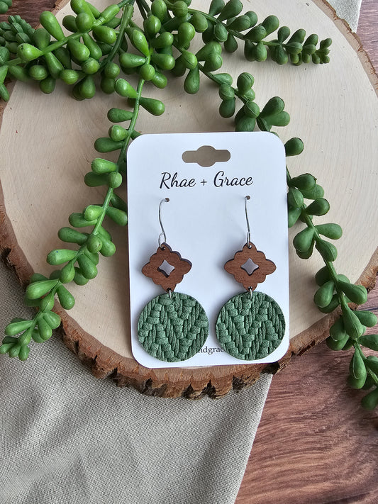 Spring Green Knit Circle Drop Earrings