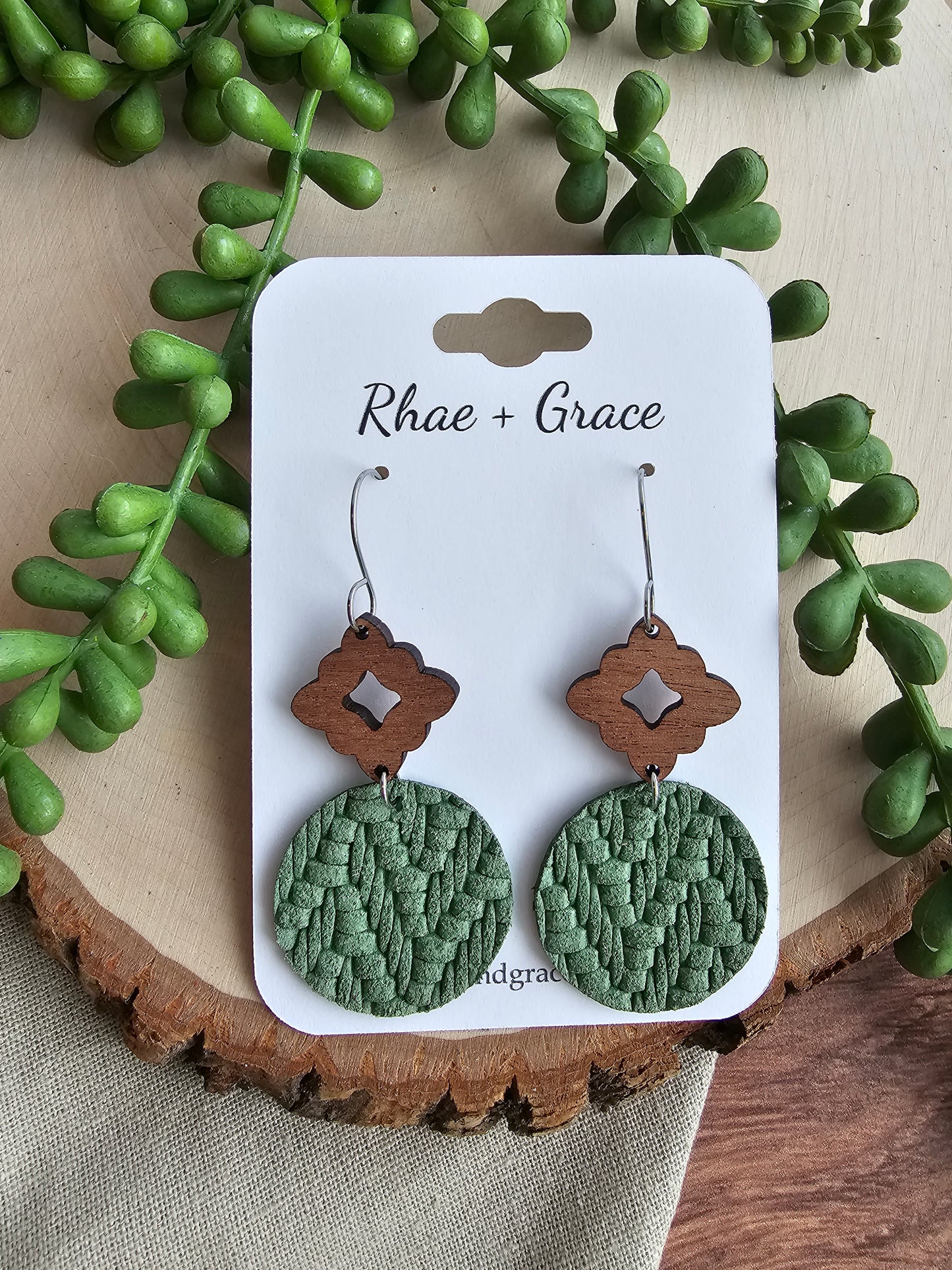 Spring Green Knit Circle Drop Earrings