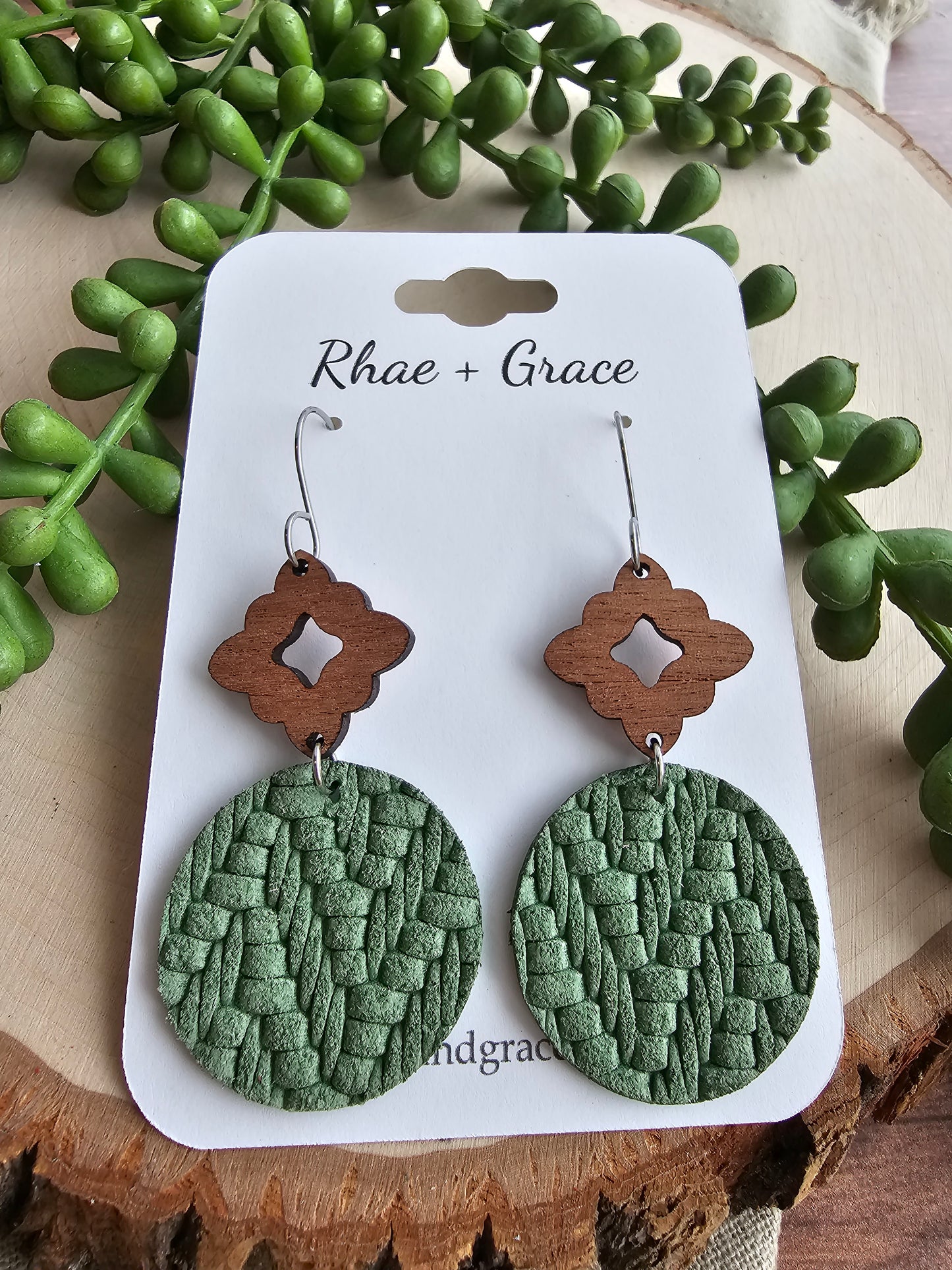 Spring Green Knit Circle Drop Earrings