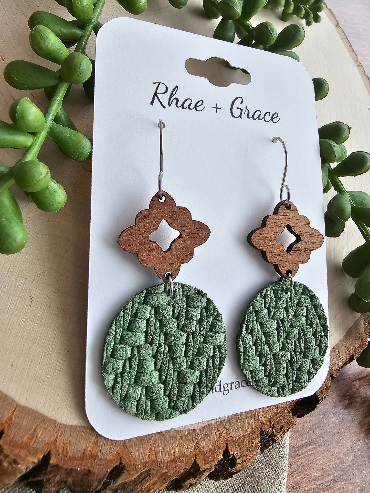 Spring Green Knit Circle Drop Earrings