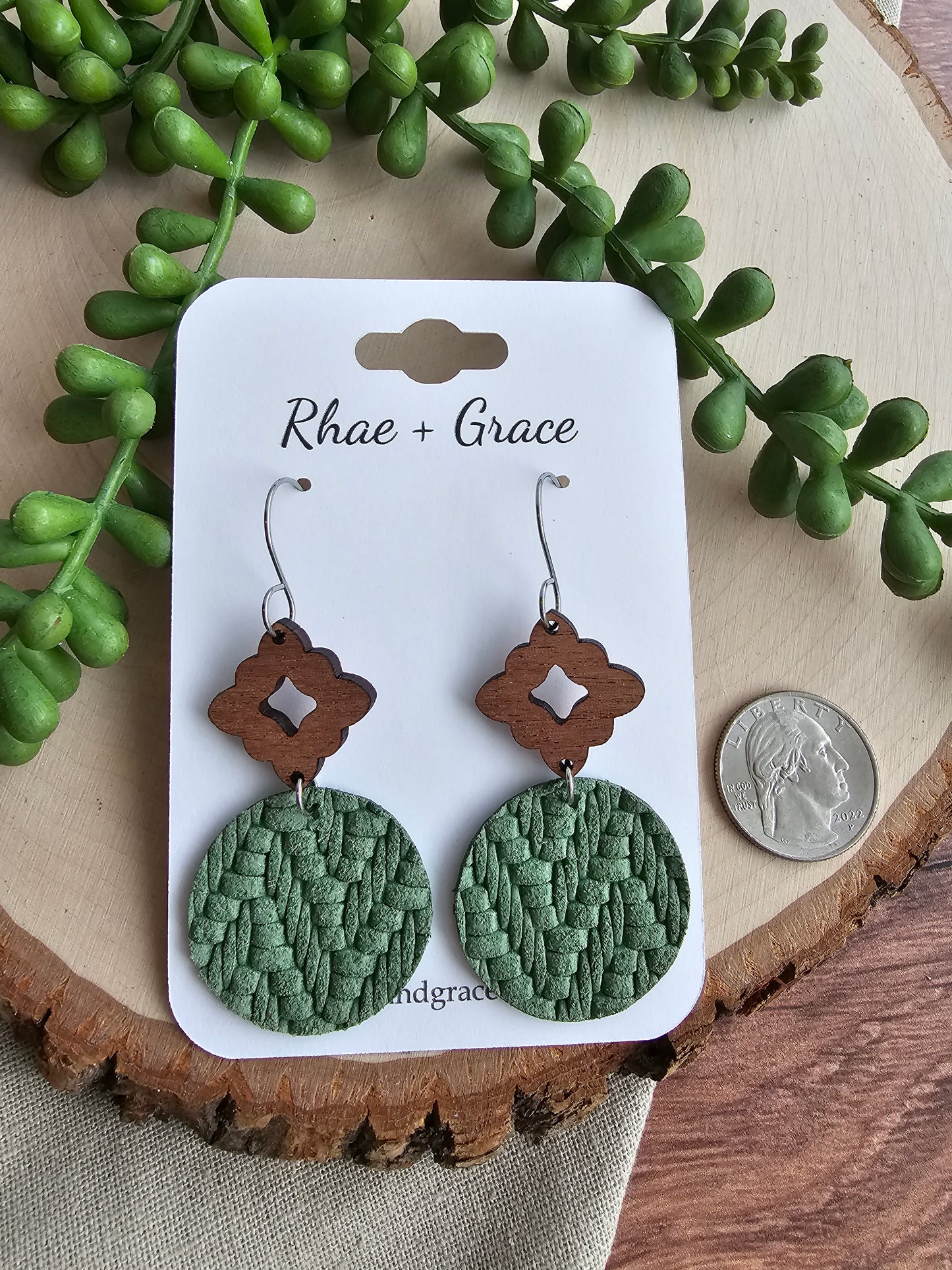 Spring Green Knit Circle Drop Earrings