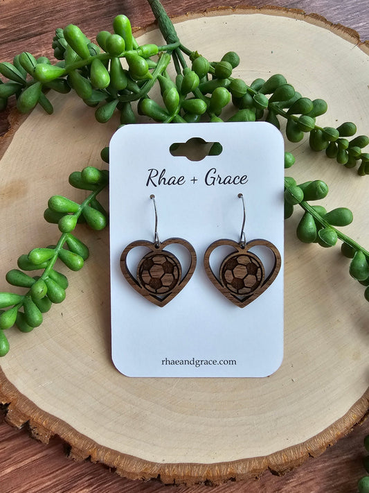 Soccer Heart Wood Earrings