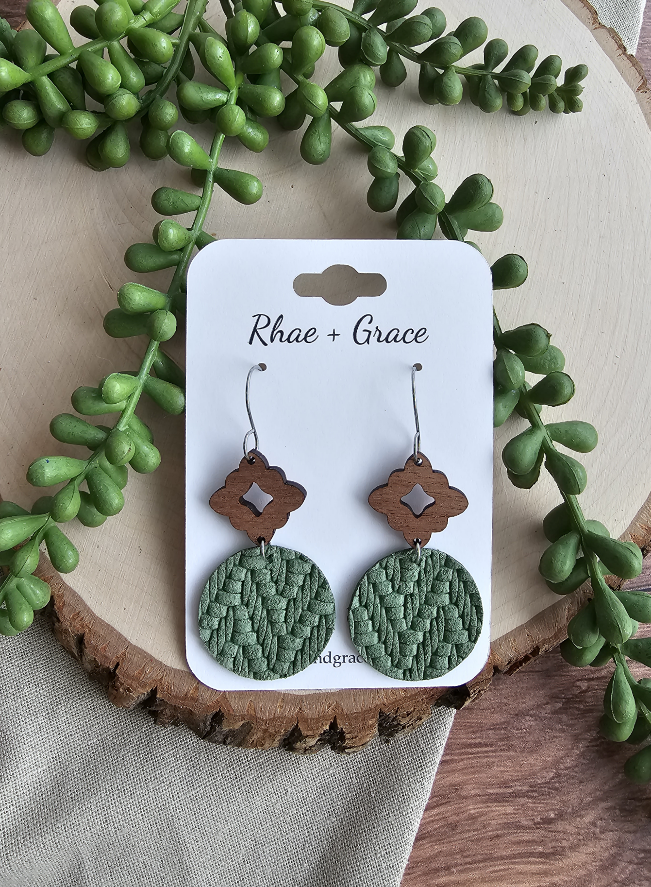 Spring Green Knit Circle Drop Earrings